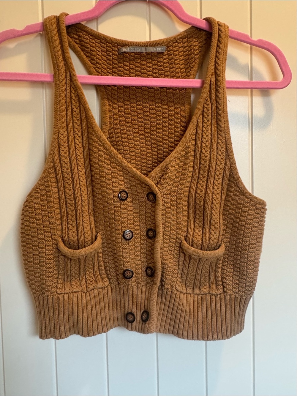 Y2K Vintage Rubbish Chunky Knit Vest in Camel